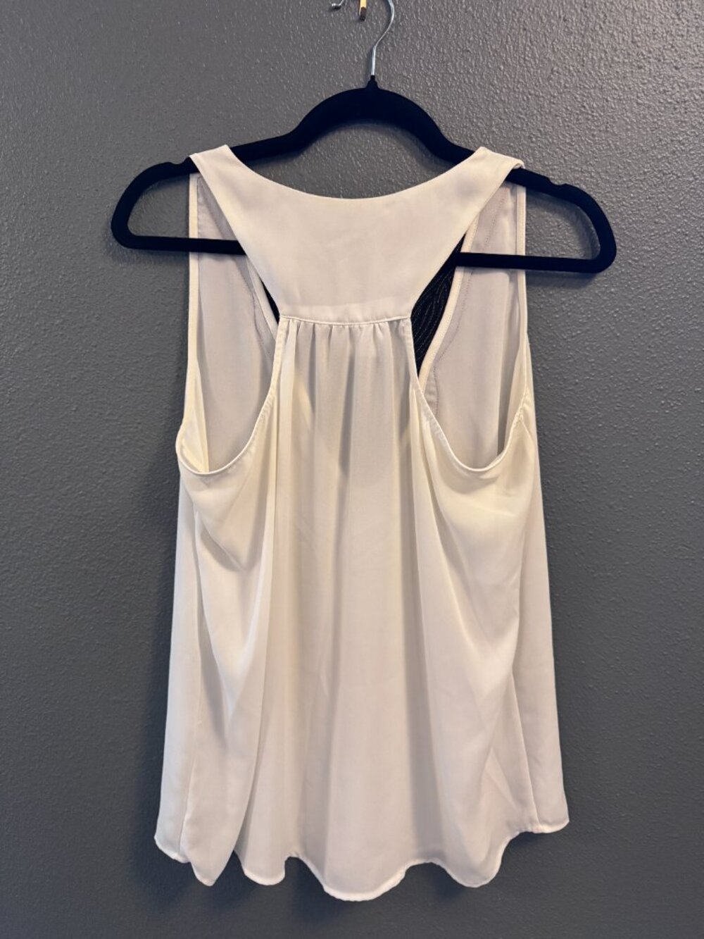 Detailed Neckline Racerback Tank Top Blouse Cream Ivory White - Picture 2 of 2